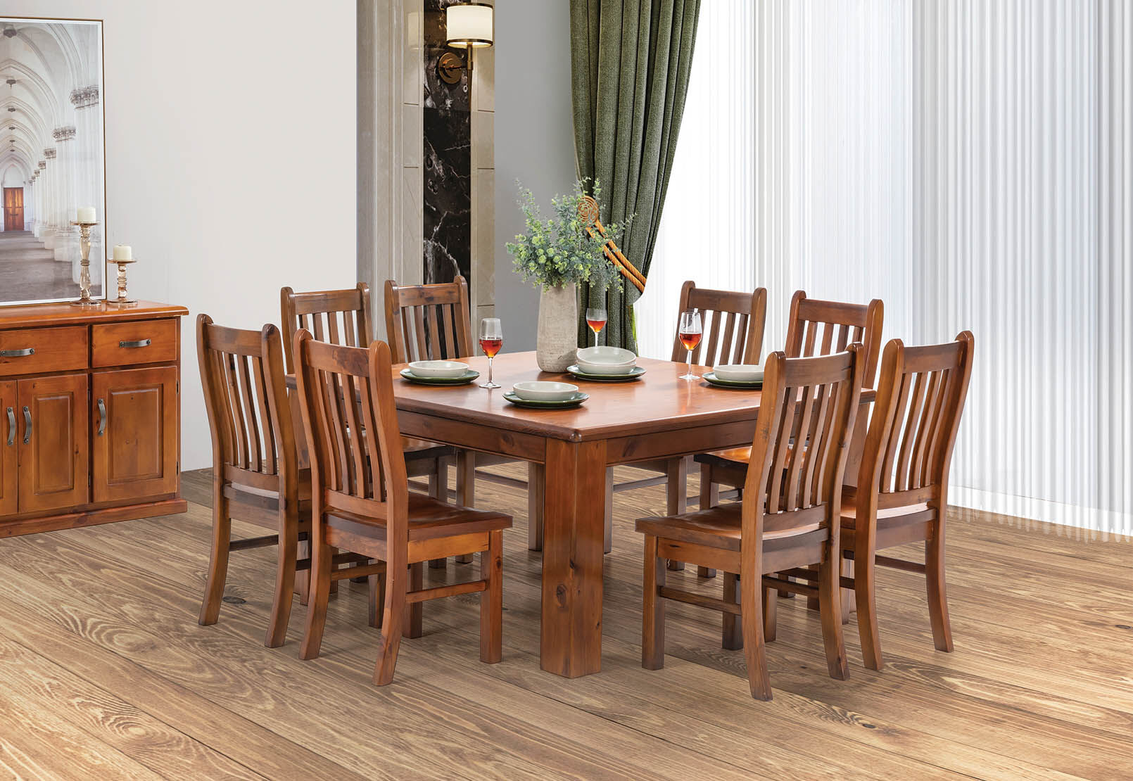 RUSTIC SETTLER 9 Piece Square Dining Suite